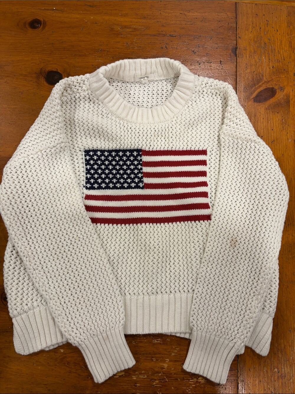 Maurices White Crewneck Sweater with Flag Patch